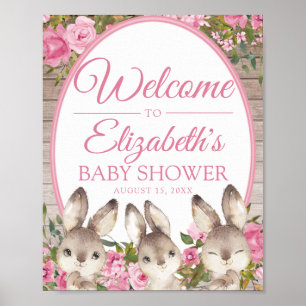 Poster Le Baby shower de la fille rose Bunny Woodland Bie