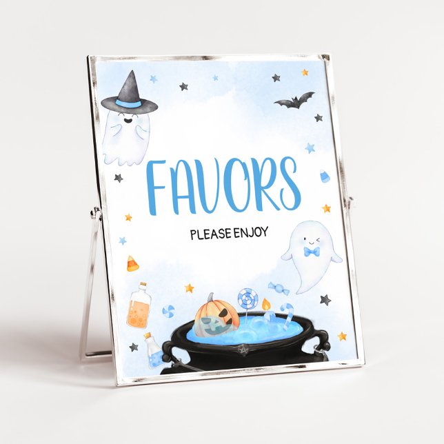 Poster Le Baby shower d'Halloween Boo-y favorise (Blue Oh Sheet Baby Shower Favors Sign)