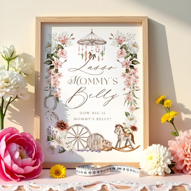 Poster Le Baby shower occidental sauvage du ventre de Las (Lasso Mommy's Belly Wild Western Baby Shower Poster)
