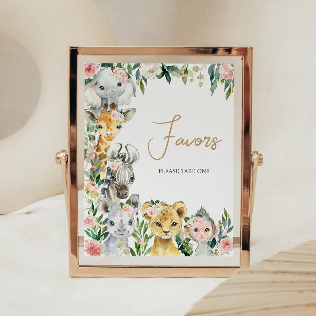Poster Le Baby shower Wild One Floral Safari Privilégie (Greenery Floral Wild One Baby Shower Favors Sign)