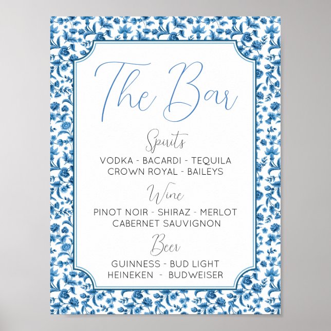 Poster Le Bar Mariage Chintz Blue & White Floral Ditsy (Devant)