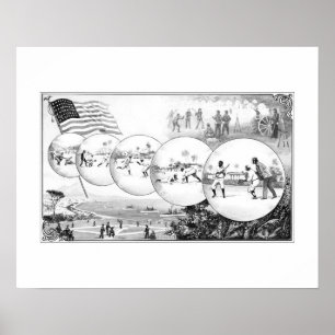 Poster Le base-ball suit le drapeau, copie d'art