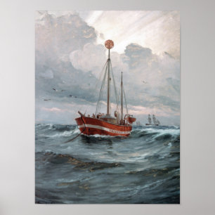 Poster Le bateau-phare à la peinture de récif de Skagen