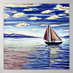 Poster Le Bateau Se Déplace De La Côte