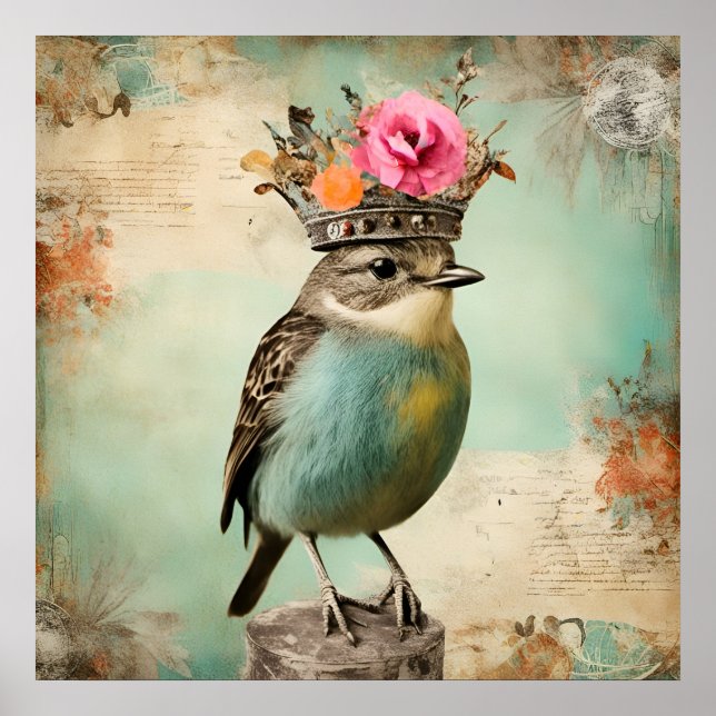 Poster Le Beau Oiseau dans un collage de la Couronne (Devant)
