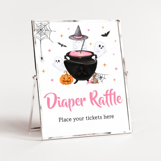 Poster Le bébé d'Halloween rose brasse le raffle de couch (Baby is Brewing Baby Shower Diaper Raffle Sign)