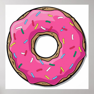 Poster Le beignet rose de bande dessinée avec arrose