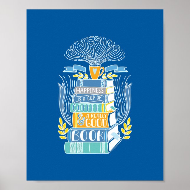 Poster Le bonheur c'est le café et les livres (Devant)