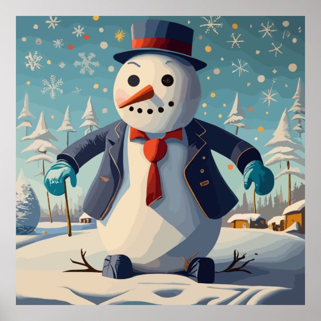 Poster Le bonhomme de neige en costume et cravate à Noël (Devant)