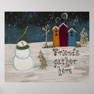 Poster Le bonhomme de neige primitif "amis d'art