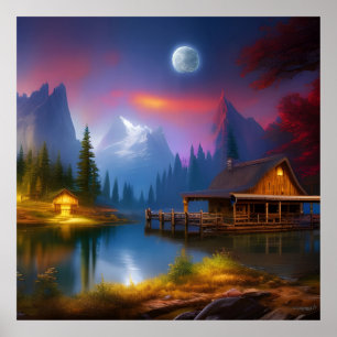 Poster Le Cabine dans l'anse sous la lune