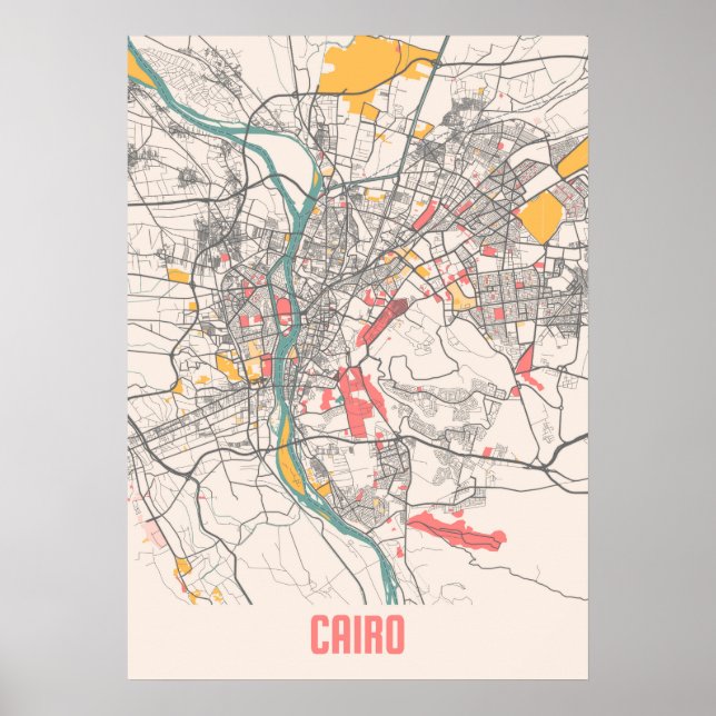 Poster Le Caire - Carte de la ville de Chalk en Égypte (Devant)