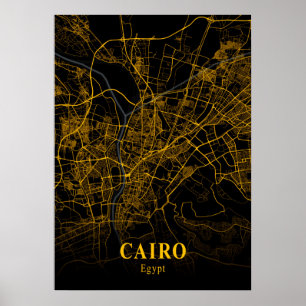 Poster Le Caire - Égypte Carte de la ville d'or