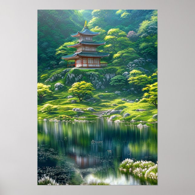 Poster Le calme et la beauté d'un temple japonais (Devant)