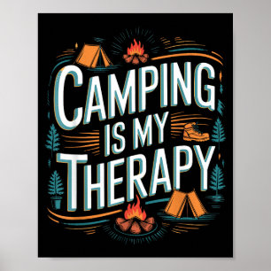 Poster Le camping est ma thérapie citation