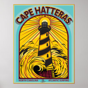 POSTER LE CAP HATTERAS LA CAROLINE DU NORD SURFANTE