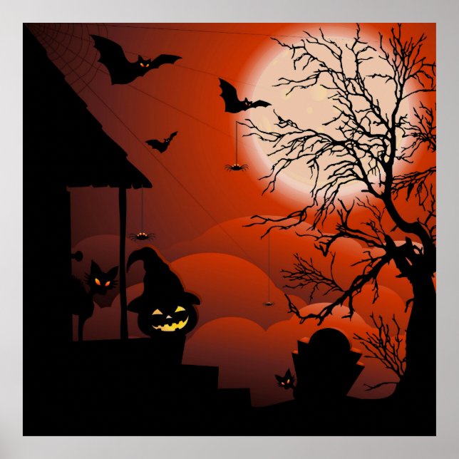 Poster Le cauchemar de la lune sanglante d'Halloween (Devant)