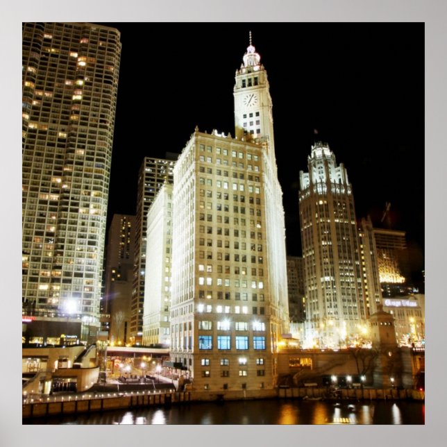 Poster Le célèbre monument de Chicago la nuit (Devant)
