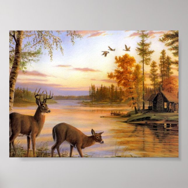 Poster Le Cerf Au Lac (Devant)