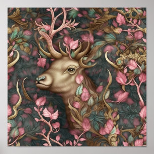Poster Le Cerf Caché Moderne Dans L'Art Forestier