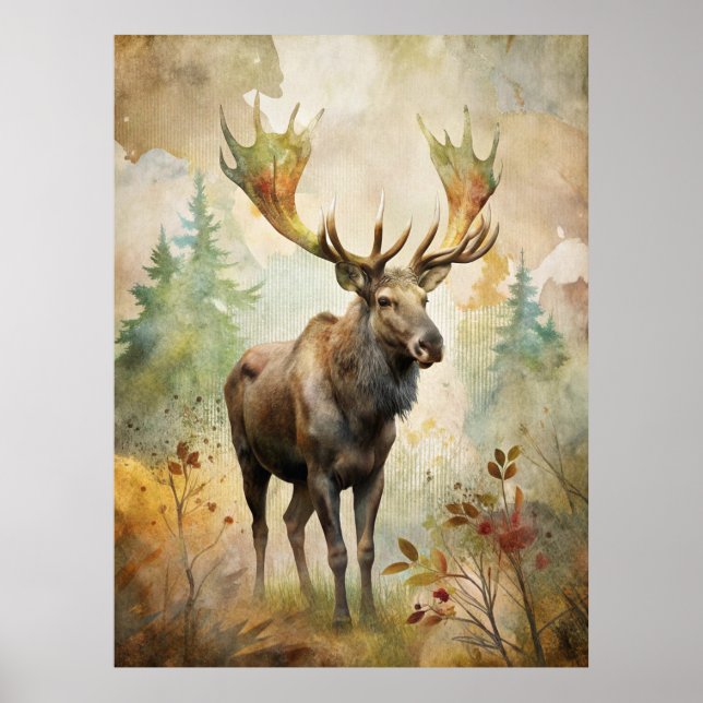 Poster Le cerf dans une forêt (Devant)