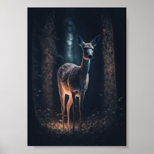 Poster Le cerf dans une forêt magique