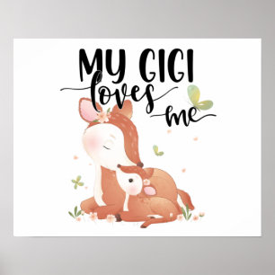 Poster Le cerf de bois Doe et le bébé Fawn Mon Gigi m'aim