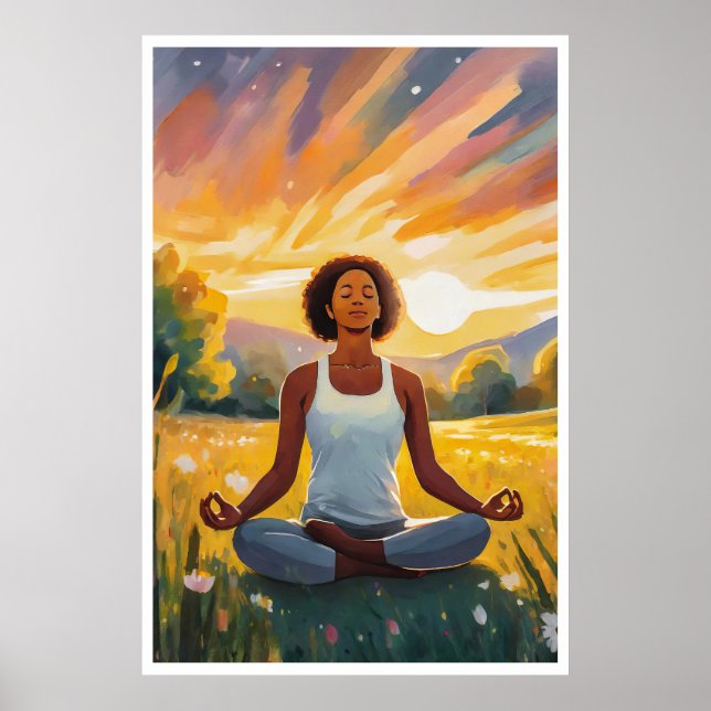 Poster Le champ africain Yoga au coucher du soleil (Devant)