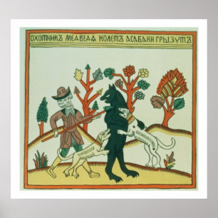 Poster Le chasseur et le sanglier, russe, fin 18ème siècl