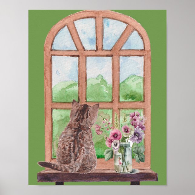 Poster Le chat à la fenêtre Fleurs sereines Pittoresques (Devant)