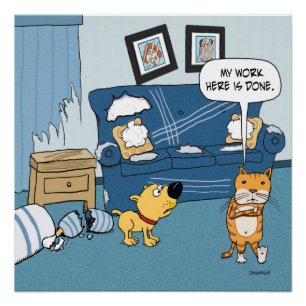 Poster Le chat drôle déchire l'affiche de pièce