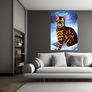 Poster Le chat du Bengale dans la montagne enneigée   AI 