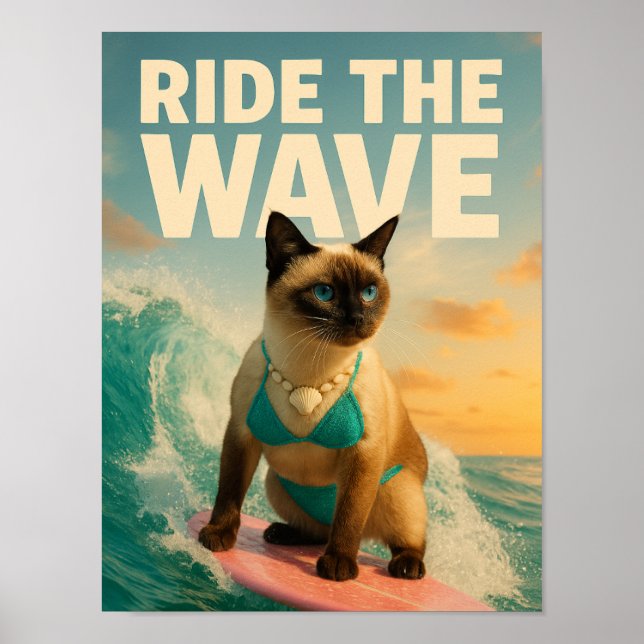 Poster Le chat siamois fait du surf  (Devant)