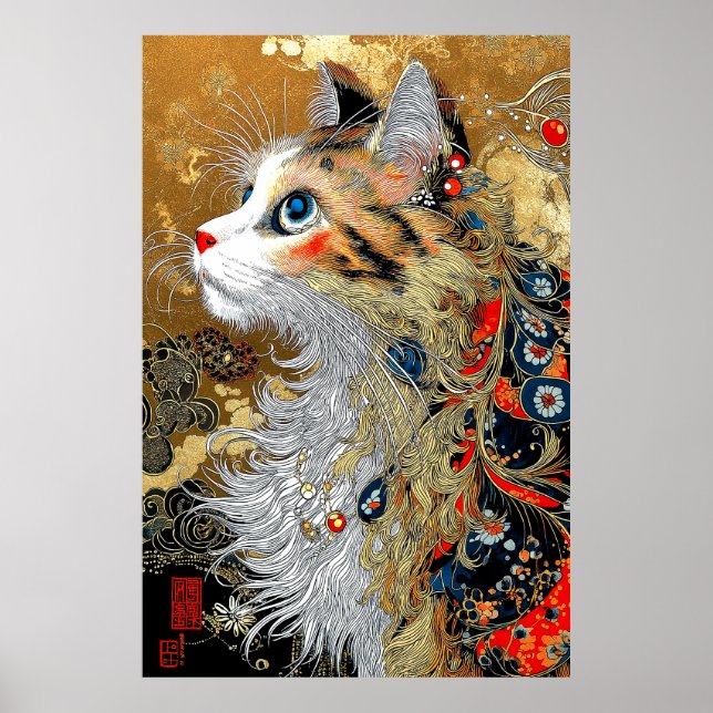 Poster Le chat Zen | Vintage japonais Ukiyo-e (Devant)