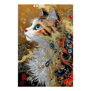 Poster Le chat Zen   Vintage japonais Ukiyo-e