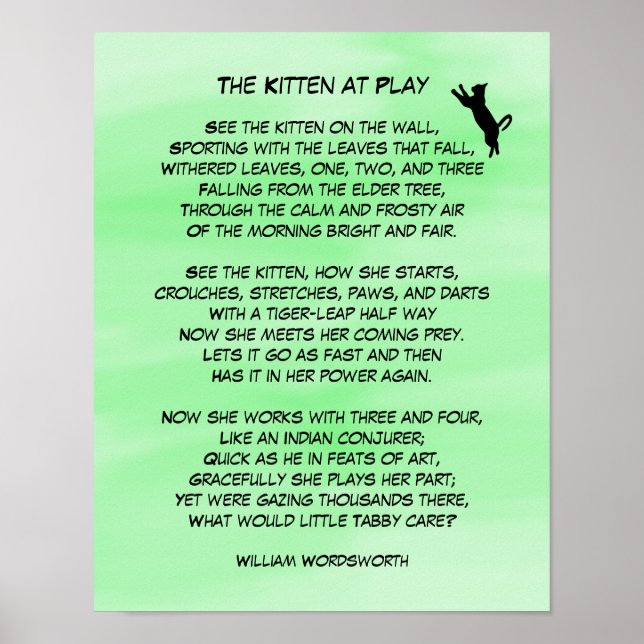 Poster Le chaton en jeu mignon poème (Devant)