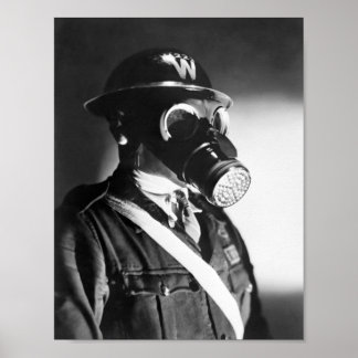 Poster Le chef de service aérien porte un masque à gaz -