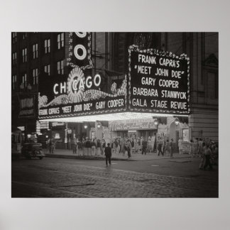 Poster Le Chicago Theatre à la nuit 1941 Photo Vintage