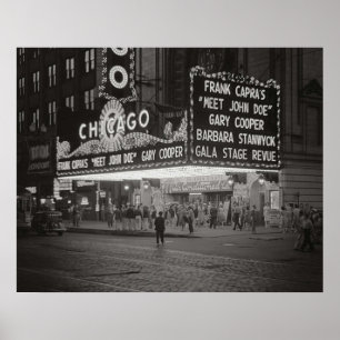 Poster Le Chicago Theatre à la nuit 1941 Photo Vintage