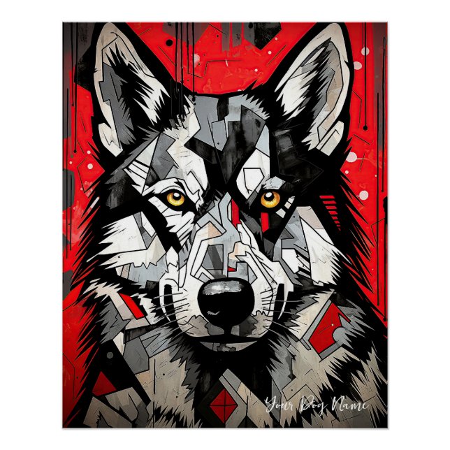Poster Le Chien Husky Sibérien, Rouge et Noir 002 - Ulise (Devant)