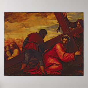 Poster Le Christ descendant sous le poids de la croix