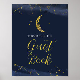 Poster Le ciel nocturne au-dessus de la lune Baby shower 
