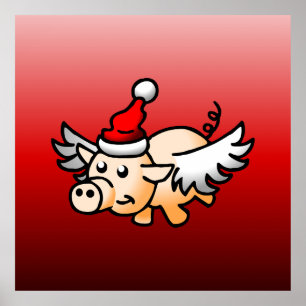 Poster Le cochon volant de Noël