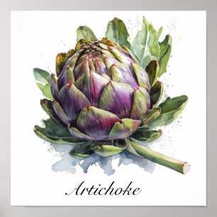 Poster Le cœur du jardin : Artichaut en aquarelle