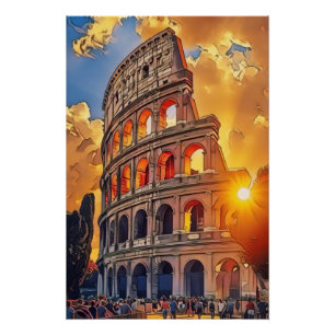Poster Le Colisée Peinture au coucher du soleil Rome Ital