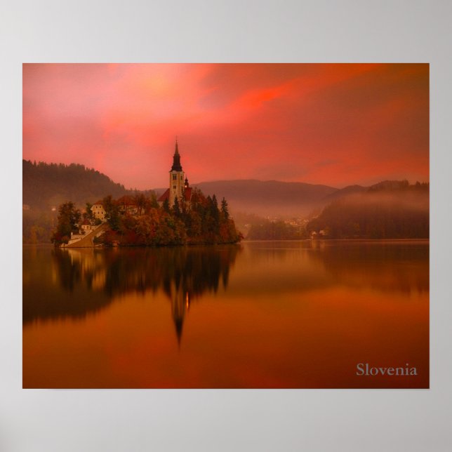 Poster Le coucher de soleil de Lake Bled | Beauté naturel (Devant)