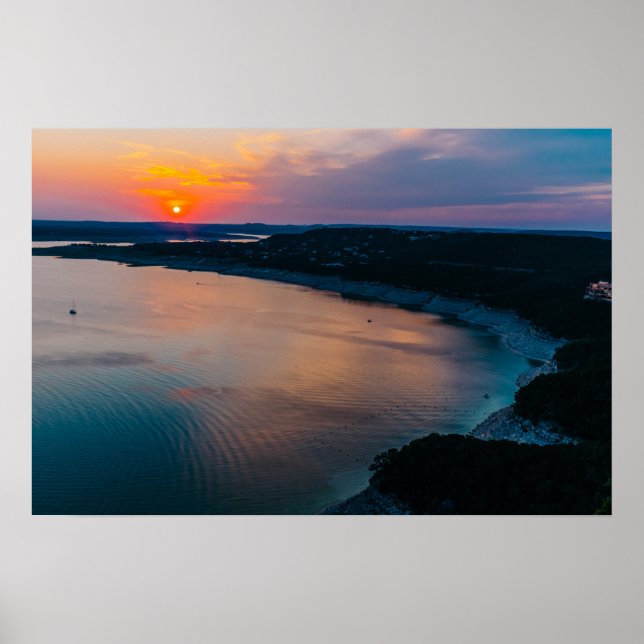 Poster Le coucher du soleil du lac Travis (Devant)