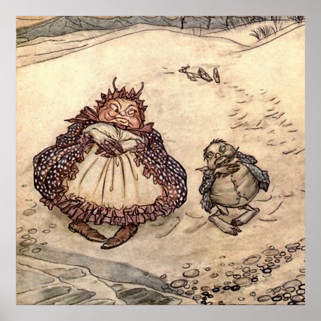 Poster "Le crabe et sa mère" par Arthur Rackham (Devant)