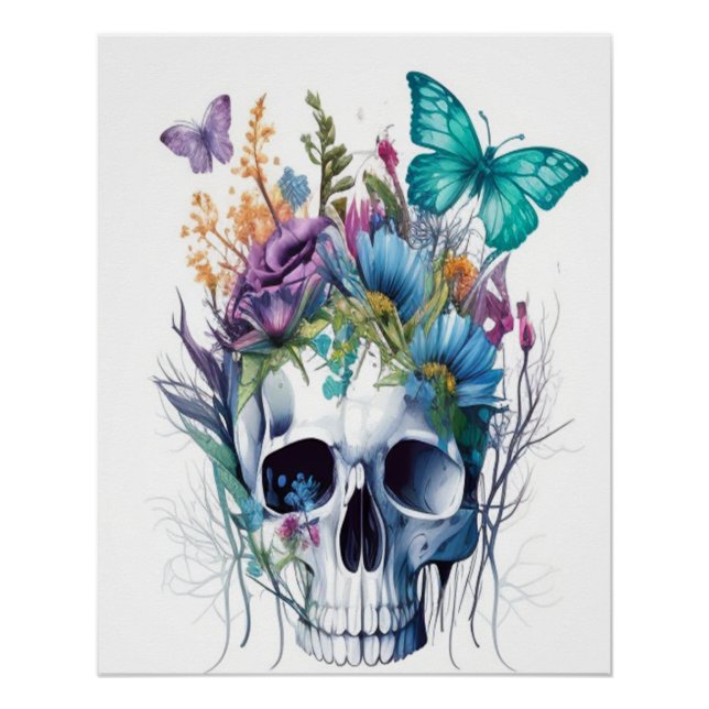 Poster Le crâne de sucre et l'art mural Fleur sauvage (Devant)