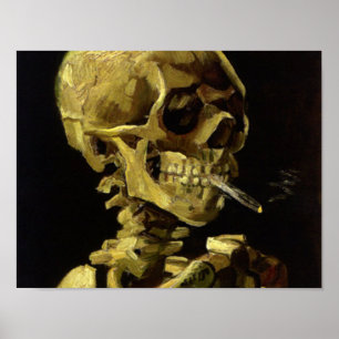 Poster Le crâne d'un squelette avec la cigarette en feu 